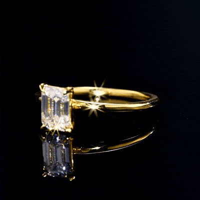 Sparkling Golden 1-10 Carat Sugar Cube Emerald Cut Moissanite Ring
