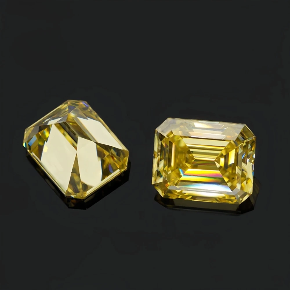 Brilliant Emerald Cut Yellow Moissanite Loose Stone DIY Jewelry Making
