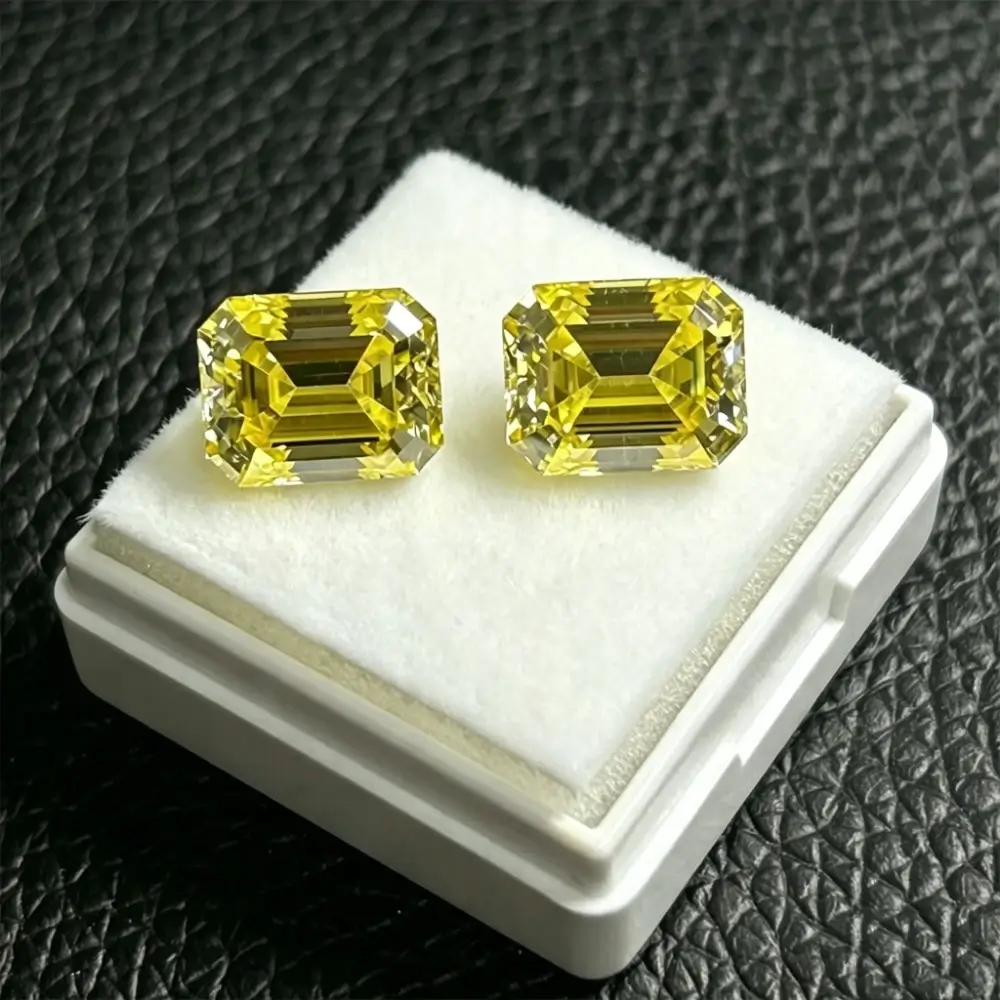 Brilliant Emerald Cut Yellow Moissanite Loose Stone DIY Jewelry Making