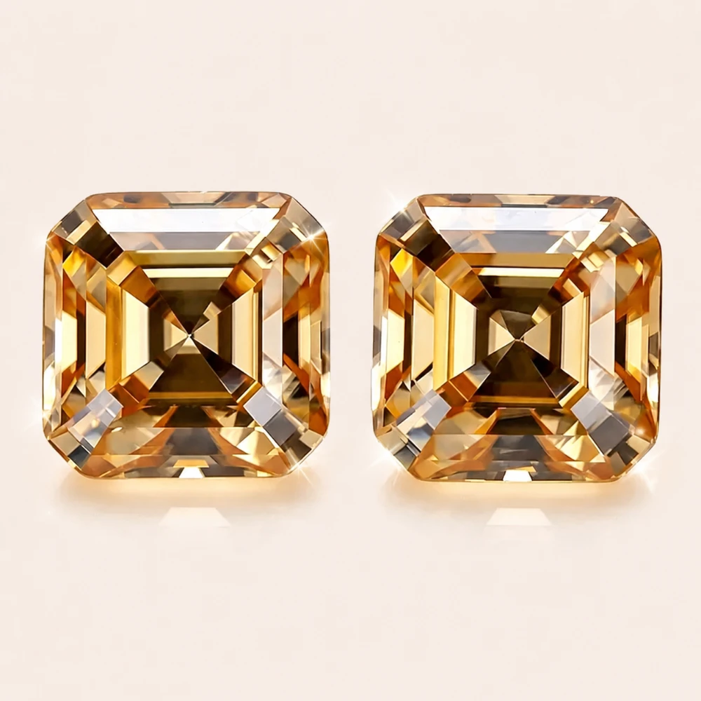 High-Quality Champagne Asscher Cut Moissanite Loose Stone GRA Certified