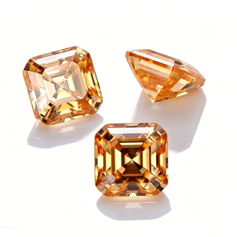High-Quality Champagne Asscher Cut Moissanite Loose Stone GRA Certified